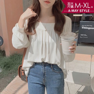 加大碼 雪紡衫 韓系氣質抓皺垂墜感雪紡上衣(M-XL)
