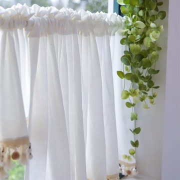 法式半遮光短簾透光不透人半簾魔術貼定制簾頭柜子小窗戶裝飾簾子