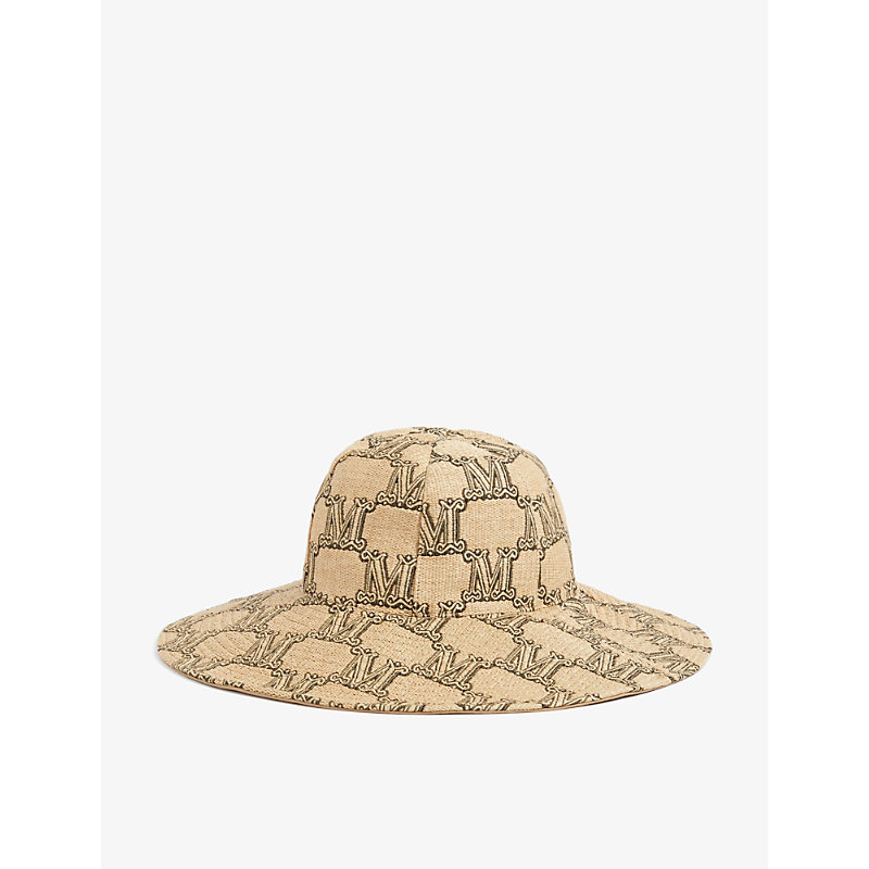 Monogram-print wide-brim woven sun hat