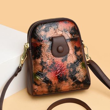 2024夏季印花手機包多隔層單肩包時尚漆皮斜挎包百搭媽媽包輕奢