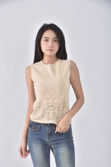 (S) 背心杏色上衣