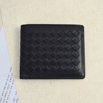 真皮短夾 全黑編織菱格紋相片皮夾 NWA37