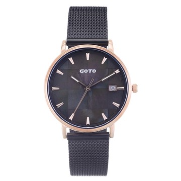 GOTO Nostalgia懷舊系列- 貝殼窗花精品時尚手錶-玫x黑貝/33mm