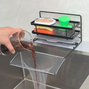 48h出貨丶廚房鐵藝水槽過濾網瀝水架免釘可摺疊收納支架掛網過濾剩菜置物架
