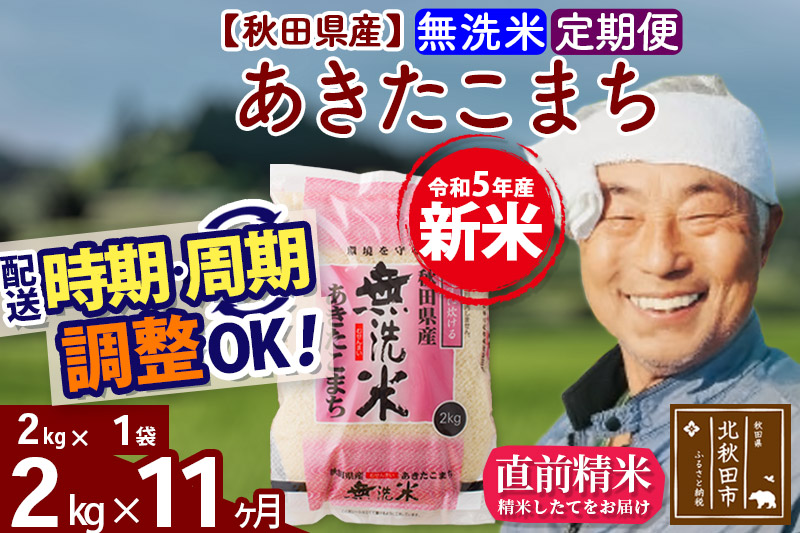 《定期便11ヶ月》＜新米＞秋田県産 あきたこまち 2kg(2kg小分け袋) 令和5年産 配送時期選べる 隔月お届けOK お米 おおもり|oomr-30111