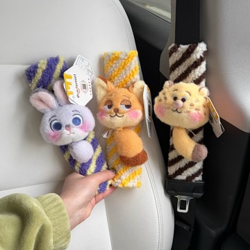 瘋狂動物城朱迪尼克豹警官汽車安全帶護肩套 卡通可愛毛絨護肩套 防勒脖護肩 可愛車載裝飾好物 卡通動漫護肩套