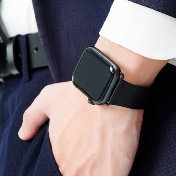 COMPLE Apple Watch 官方授權認證皮革悠遊卡錶帶 42/44/45/49mm專用(多色) 經典黑 42/44/45/49mm 錶殼專用