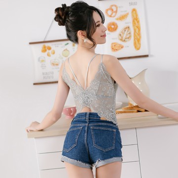 內衣  無鋼圈(M-XXL)法式全蕾絲內搭Bra Top小可愛(燕尾美背)_灰色#9202