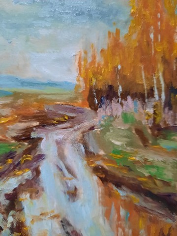 秋日原創油畫：微型印象派壁飾，厚塗技法藝術畫作