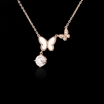 925銀白貝母雙蝴蝶吊墜獨特精致小眾設計感微鑲仙女風莫桑鉆項鏈