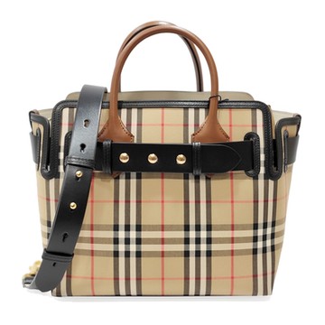 BURBERRY 巴寶莉 80187901 經典LOGO壓紋腰帶鉚釘造型手提/肩背斜背包(格紋)