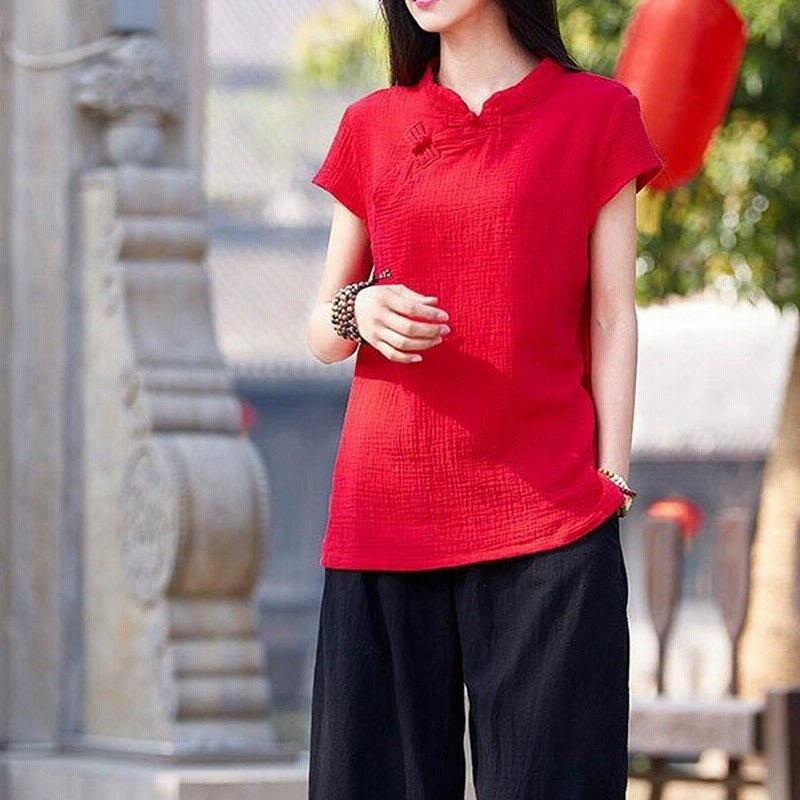 シャツ レディース リネンシャツ Tシャツ 半袖 リネンブラウス 中華風 チャイナボタン 3色 夏 通販 Lineポイント最大get Lineショッピング