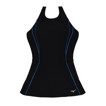 mizuno 女連身裙泳衣-泳裝 游泳 海邊 戲水 美津濃 黑水藍