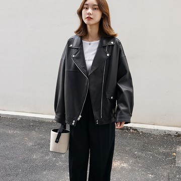 皮衣外套街頭酷辣皮衣西裝外套女寬松皮夾克西服PU皮氣質機車服春秋【聚寶屋】