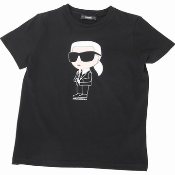 KARL LAGERFELD 童裝 Q版老佛爺側身黑色純棉TEE T恤