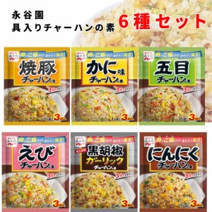 チャーハンの素 送料無料 永谷園 具入り 炒飯の素 6種セット えび 海老 カニ 蟹 焼豚 にんにく ガーリック 胡椒 黒チャーハン 即席 簡単