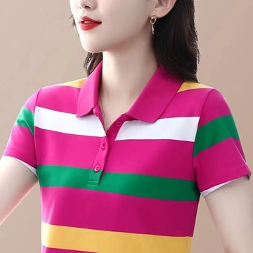 寬鬆短袖POLO衫女|上檔次印花上衣|年輕漂亮polo領上衣|拼接上衣|印花POLO衫|大碼POLO領上衣|拼接短袖衫女