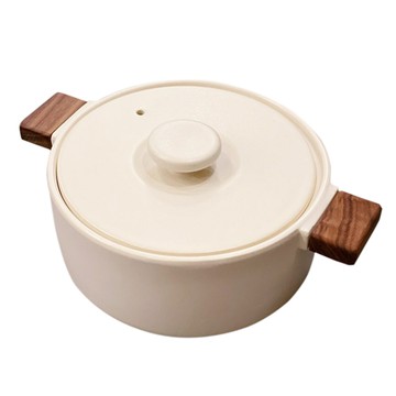 4TH-MARKET 木柄把手土鍋 日本製 白色 1.6L  19cm  1個