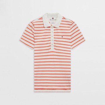 【Tommy Hilfiger】條紋短袖修身襯衫 _粉紅色