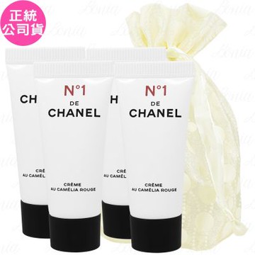 CHANEL 香奈兒 1號紅色山茶花活能凝霜(5ml)*4旅行袋組(公司貨)
