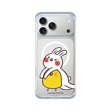 iPhone 17 Pro Max ClearX (MagSafe 兼容) 冰透藍 - 懶散兔與啾先生 Lazy Rabbit and Mr.Chu - 黏著你