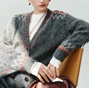 【羊毛混紡針織衫】 法式簡約/馬海毛提花長袖開衫