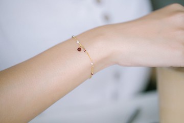 水滴寶石華麗款手鍊 紅石榴 手鍊 水晶手鍊 14K包金