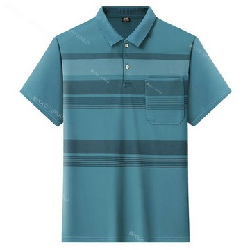 口袋款冰絲涼感爸爸衣服 夏季薄款透氣速乾翻領POLO衫 中老年短袖t恤 爸爸衣服POLO衫 大碼短袖上衣 CP值高