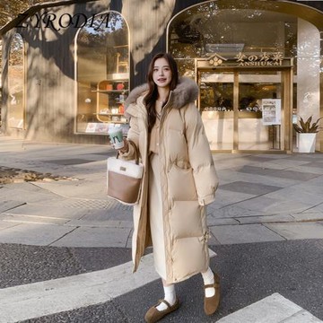 ZYRODIA 新款90白鴨絨羽絨服冬季狐貍毛領連帽加厚過膝中長款外套