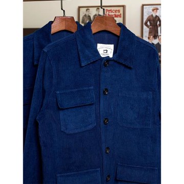 日系復古vintage藍染燈芯絨夾克重磅RL古著多口袋法式工裝外套男