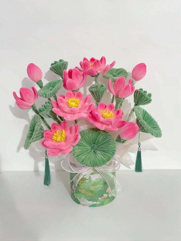 扭一扭🌹 扭扭棒荷花抱抱桶diy手作材料包自製好運連連花束送朋友禮物