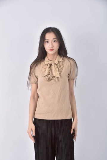 (S) red valentino假兩件式棕色短袖上衣