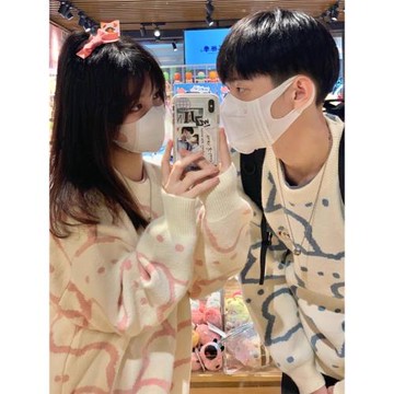 日系情侶毛衣男秋冬季復古慵懶風2023年新款設計感小眾chic針織衫