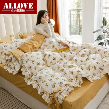 田園風全棉四件套蝴蝶結公主純棉床笠1.5m1.8m床單小碎花被套