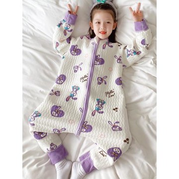 兒童睡衣女童星黛露睡袋分腿連體純棉冬季夾棉保暖加厚小女孩寶寶