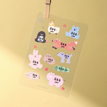 手繪原創 水晶轉印貼客製化姓名貼奇形怪狀小動物防水耐刮 2入4入