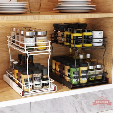 廚房帶滑軌下水槽架櫥柜帶滑輪水槽下置物架抽拉式兩層柜內收納架