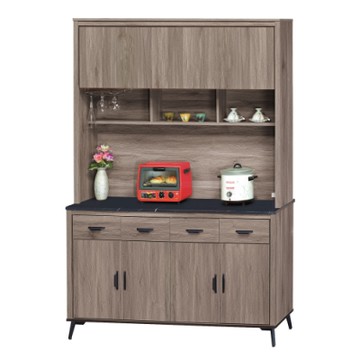 綠活居 菲迪5尺黑紋石面餐櫃/收納櫃組合(上＋下座)-151x41x203.5cm免組