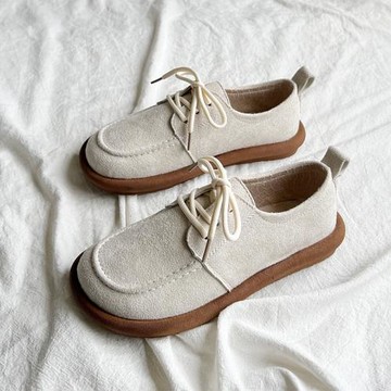 系帶圓頭2023年春季復古小皮鞋