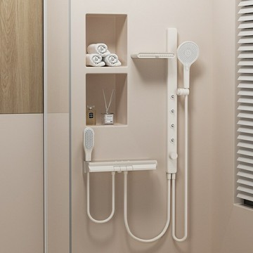 大置物鋼琴鍵極簡奶白花灑套裝小戶型肩腰噴增壓浴缸分體花灑家用