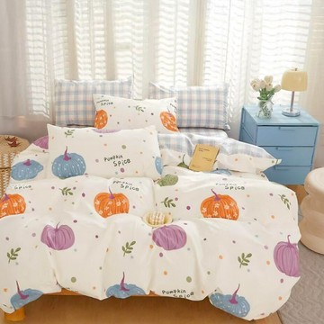 床包被套組(鋪棉兩用被套)-單人/200織/ 精梳棉三件式 / 辛香南瓜 台灣製