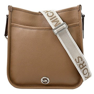 MICHAEL KORS LUISA  經典荔枝皮革寬背帶拉鍊斜背包(棕色)