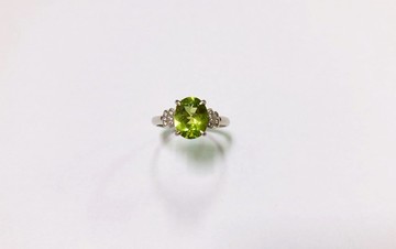 橄欖石戒指 晶鑽 925純銀 手工鑲嵌