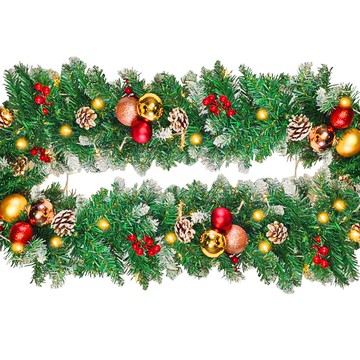 摩達客 9尺/270cm刷白松果紅果裝飾樹藤條+優雅紅繽金電鍍球裝飾+LED100燈串