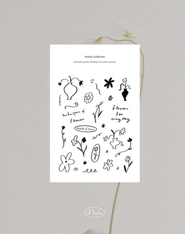 Petals in bloom 線條小花霧面透明貼紙
