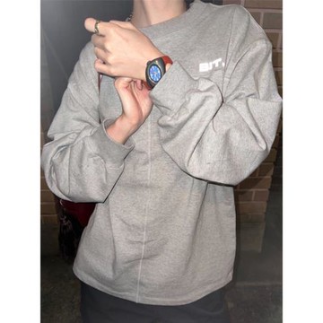 韓國mone同款ribbonbit衛衣上衣打底衫熒光logo純棉寬松長袖t恤女