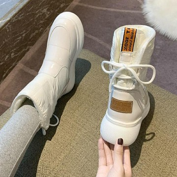 防水雪地靴女中筒新款冬刷毛保暖東北棉靴厚底短靴防滑棉鞋