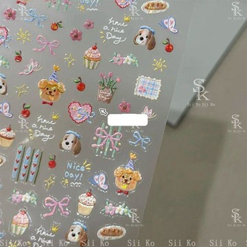 手帳貼紙 筆記貼紙 手賬貼紙 卡通貼紙 行李箱貼紙 韓系軟萌塗鴉小狗蝴蝶結美甲貼紙ins手繪可愛小狗手賬貼紙貝殼光