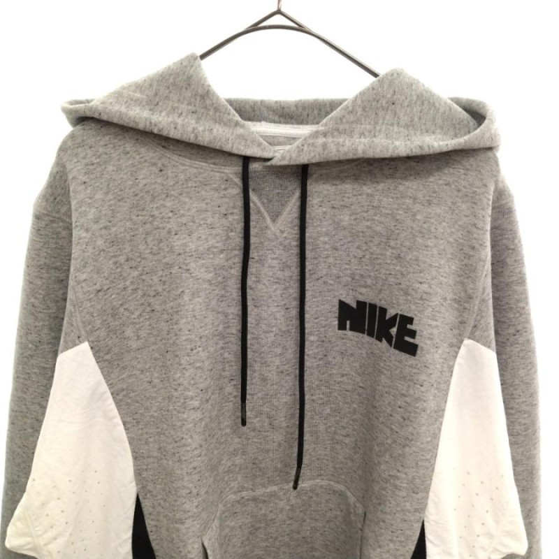 Sacai サカイ ×NIKE 20AW ナイロン切り替えドッキングプルオーバーフーデットスウェットトレーナー フーディ グレー CZ4695-063