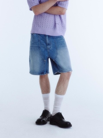Double Knee Carpenter Denim Shorts [Blue]